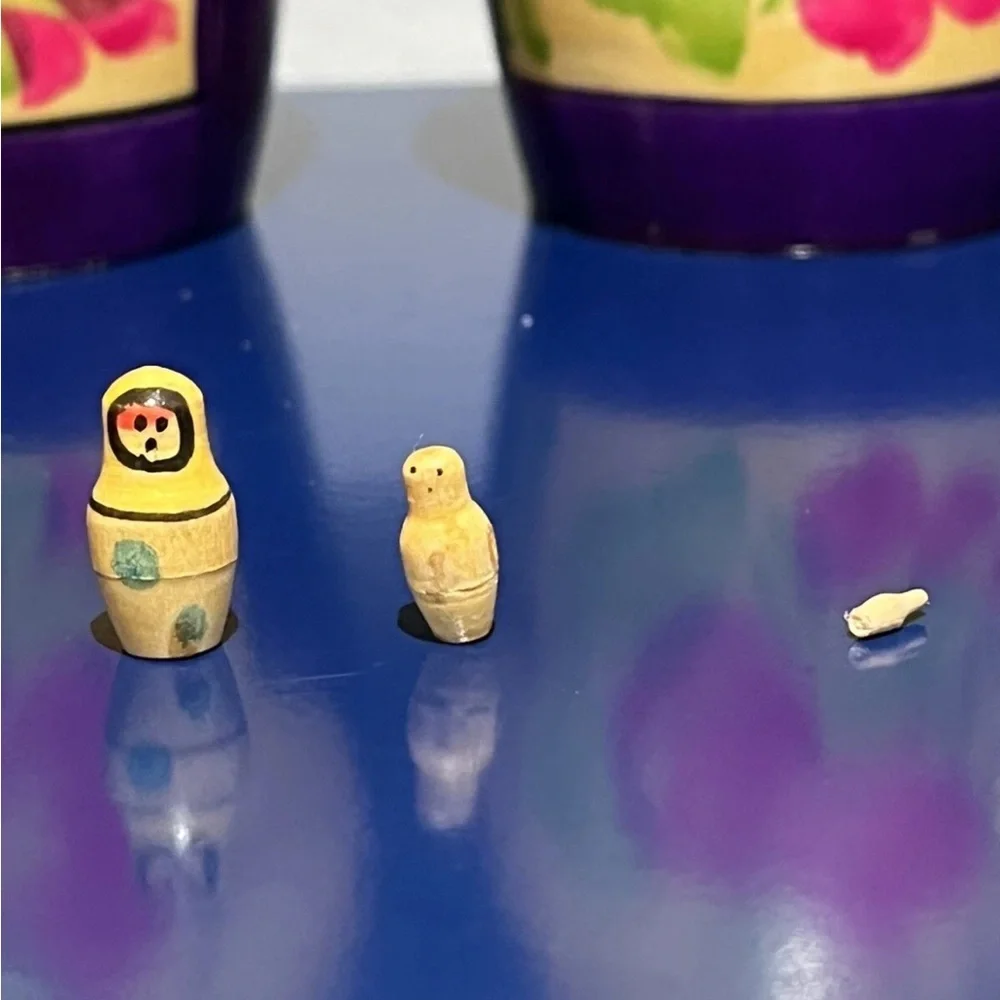 Russian Matryoshka Blonde Babushka Nesting Dolls Wood 13 Pcs Floral Vintage